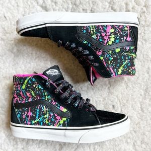 Vans Off the Wall Black with Neon Paint Splatter Sk8-Hi Sneakers Size 8